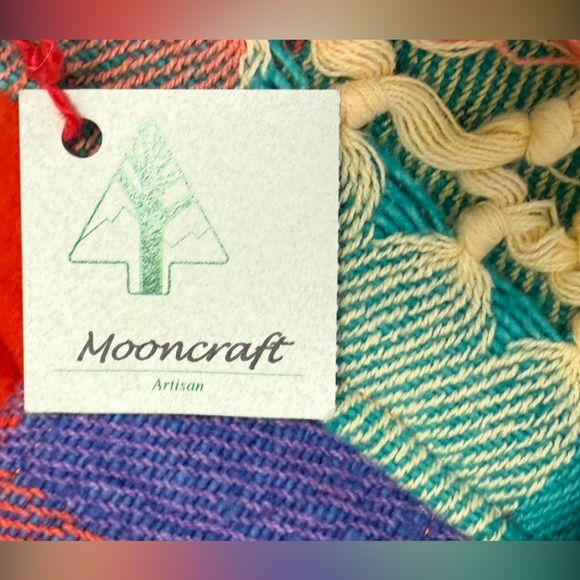 Mooncraft handmade NWT  button Red and Orange TasseledTote Bag lined flannel red - Picture 12 of 13